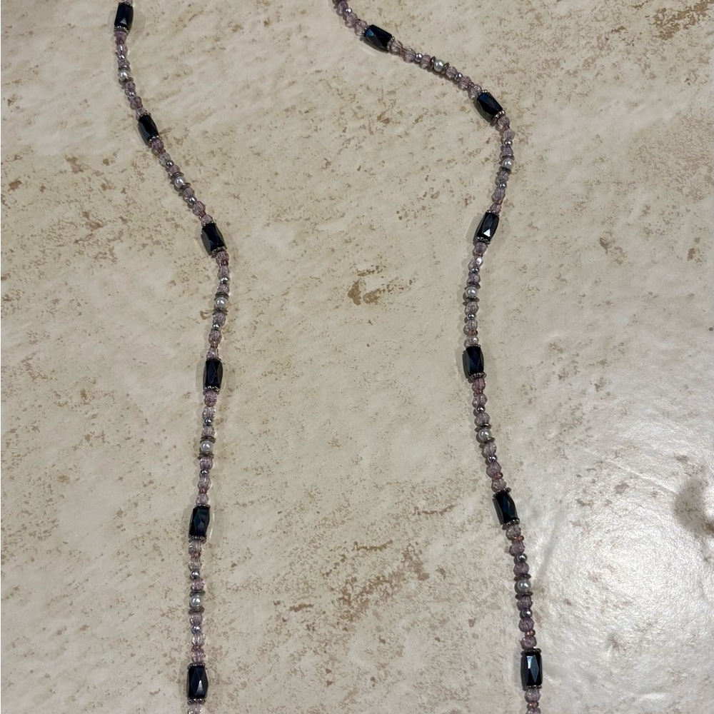 Elegant Black Grey Hematite Magnetic Necklace Beaded Silver Magnet Long